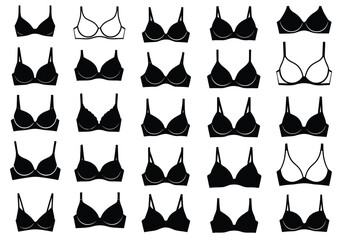 A grid of various bra designs, showcasing different styles and strap configurations, isolated on a white background