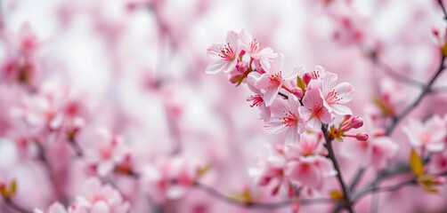 Obraz premium Soft-focus image of numerous pink blossoms against a blurred pink backdrop, garden, flora