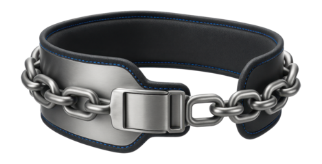Silver metallic belt with chain links for weightlifting competitions
