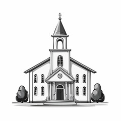 Modern Church with Bell Tower Architecture image vector isolated on white background.