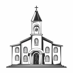 Modern Church with Bell Tower Architecture image vector isolated on white background.