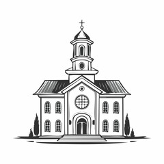 Modern Church with Bell Tower Architecture image vector isolated on white background.