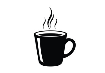 Black coffee mug with steam isolated on white background