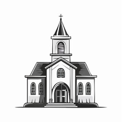 Modern Church with Bell Tower Architecture image vector isolated on white background.