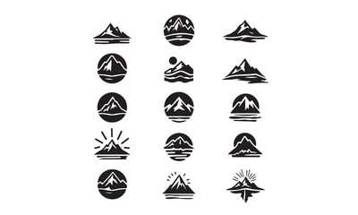 Mountain silhouette collection reflected in water, nature logo concepts