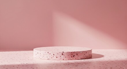 3D Render Geometric Terrazzo Podium with rock for Product Display