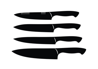 Obraz premium Set of four black kitchen knives isolated on white background