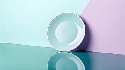 Pale Blue Ceramic Plate with Light Grey Rim on Pastel Background