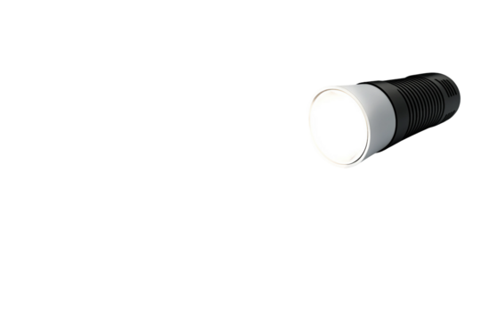 LED flashlight with beam isolated on transparent background