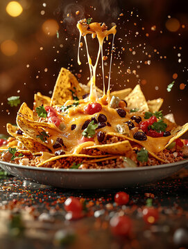 Realistic advertising shooting of a loaded nachos
