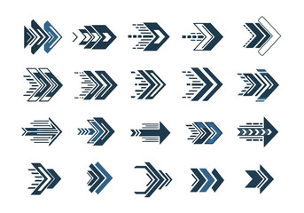 A collection of modern abstract arrow shapes and symbols in various styles and directions