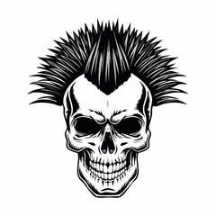 Skull with mohawk and spiked hair in a retro style image vector isolated on white background.