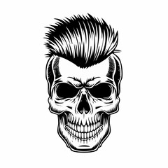 Skull with mohawk and spiked hair in a retro style image vector isolated on white background.