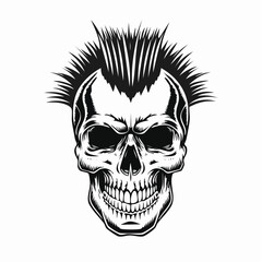 Skull with mohawk and spiked hair in a retro style image vector isolated on white background.