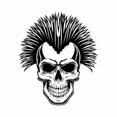 Fototapeta premium Punk music Skull with a mohawk hairstyle vector illustration isolated on white background.