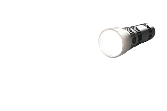 Flashlight with focused light beam isolated on transparent background