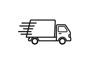 Outline icon of a delivery truck in motion, signifying fast shipping and transport services