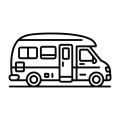 Simple outline drawing of a camper van recreational vehicle