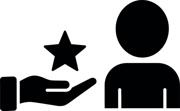Vector art of person receiving a star rating, symbolizing customer satisfaction and service excellence transparent background
