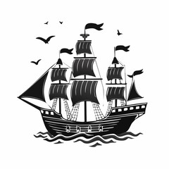 Pirate ship vector illustration. pirate ship isolated on white.