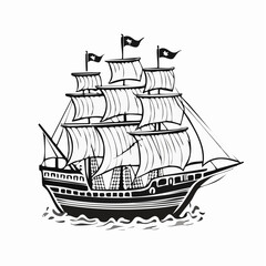 Pirate ship vector illustration. pirate ship isolated on white.