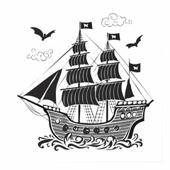 Pirate ship vector illustration. pirate ship isolated on white.