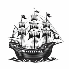 Pirate ship vector illustration. pirate ship isolated on white.