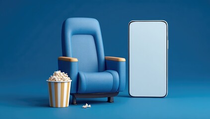 Naklejka premium 3D rendering of a movie chair and smartphone