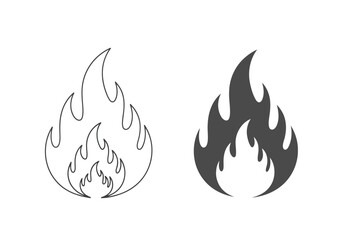 Two stylized flames, one outlined and one solid black, representing fire and heat
