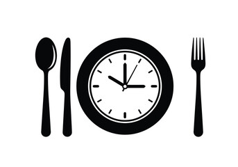 Naklejka premium Clock with cutlery and plate symbolizing mealtime or appointment isolated on white background