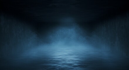 Fototapeta premium Eerie Blue Concrete Room with Foggy Atmosphere and Soft Lighting