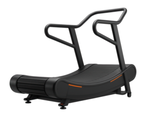 Curved manual treadmill with non-motorized belt for intense cardio workouts