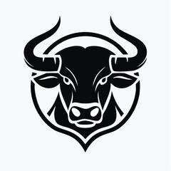 Vector Illustration of a Simple Black and White Bull Logo with Minimalist Design