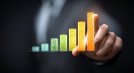 Businessman pointing to a growing bar graph