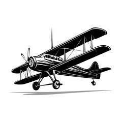 Silhouette Biplane Aircraft vector image isolated on white background