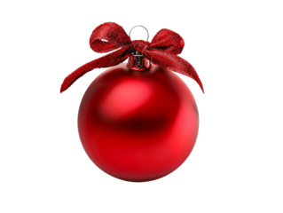 Red Christmas Bauble, Elegant Bow, Isolated Transparent PNG