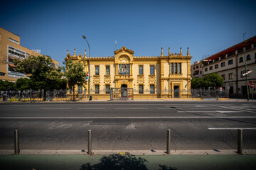 Fototapeta premium Sevilla, España. 1 de julio de 2025. Las amplias calles arboladas cerca del centro histórico de Sevilla, España,