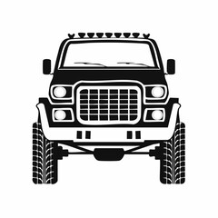 Front view Offroad 4x4 car silhouette Vector Image isolated on white background.