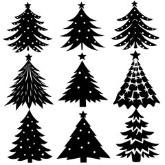 Obraz premium Silhouette Christmas Tree, Christmas Tree Silhouette Vector, Elegant Christmas Tree Clip Art, Silhouette set of christmas tree