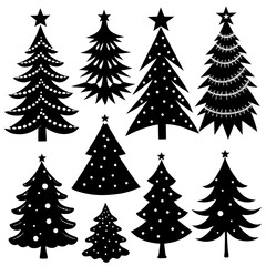 Silhouette Christmas Tree, Christmas Tree Silhouette Vector,   Elegant Christmas Tree Clip Art, Silhouette set of christmas tree