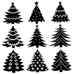 Obraz premium Silhouette Christmas Tree, Christmas Tree Silhouette Vector, Elegant Christmas Tree Clip Art, Silhouette set of christmas tree