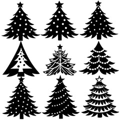 Obraz premium Silhouette Christmas Tree, Christmas Tree Silhouette Vector, Elegant Christmas Tree Clip Art, Silhouette set of christmas tree