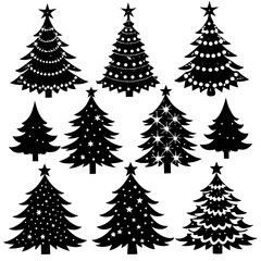 Silhouette Christmas Tree, Christmas Tree Silhouette Vector,   Elegant Christmas Tree Clip Art, Silhouette set of christmas tree