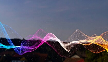 A mesmerizing display of flowing, multicolored, interconnected lines and dots creates a dynamic abstract design.