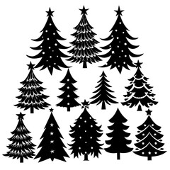 Silhouette Christmas Tree, Christmas Tree Silhouette Vector,   Elegant Christmas Tree Clip Art, Silhouette set of christmas tree