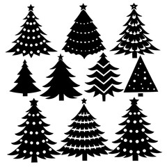 Obraz premium Silhouette Christmas Tree, Christmas Tree Silhouette Vector, Elegant Christmas Tree Clip Art, Silhouette set of christmas tree