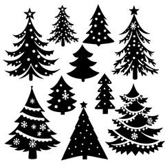 Silhouette Christmas Tree, Christmas Tree Silhouette Vector,   Elegant Christmas Tree Clip Art, Silhouette set of christmas tree