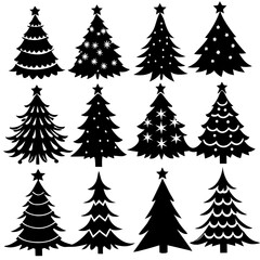 Silhouette Christmas Tree, Christmas Tree Silhouette Vector,   Elegant Christmas Tree Clip Art, Silhouette set of christmas tree