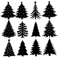 Obraz premium Silhouette Christmas Tree, Christmas Tree Silhouette Vector, Elegant Christmas Tree Clip Art, Silhouette set of christmas tree
