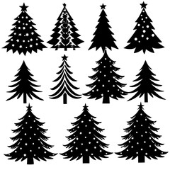 Silhouette Christmas Tree, Christmas Tree Silhouette Vector,   Elegant Christmas Tree Clip Art, Silhouette set of christmas tree